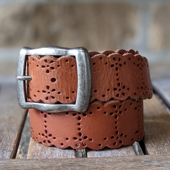 Fossil Accessories - Fossil Floral Tan Leather Belt Medium Perforated Laser Cut